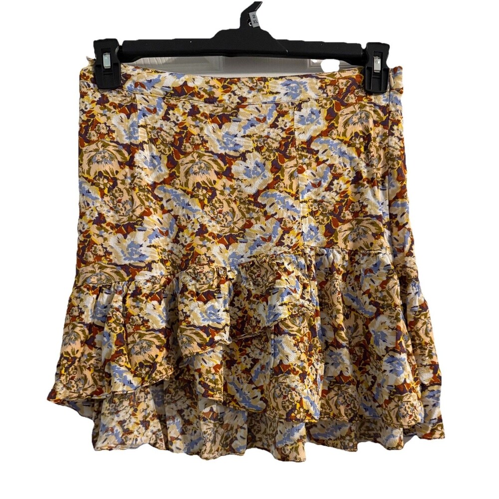 Free People One Third Charm Printed Mini Skirt Sz 4 Boho Hippie Floral Ruffle